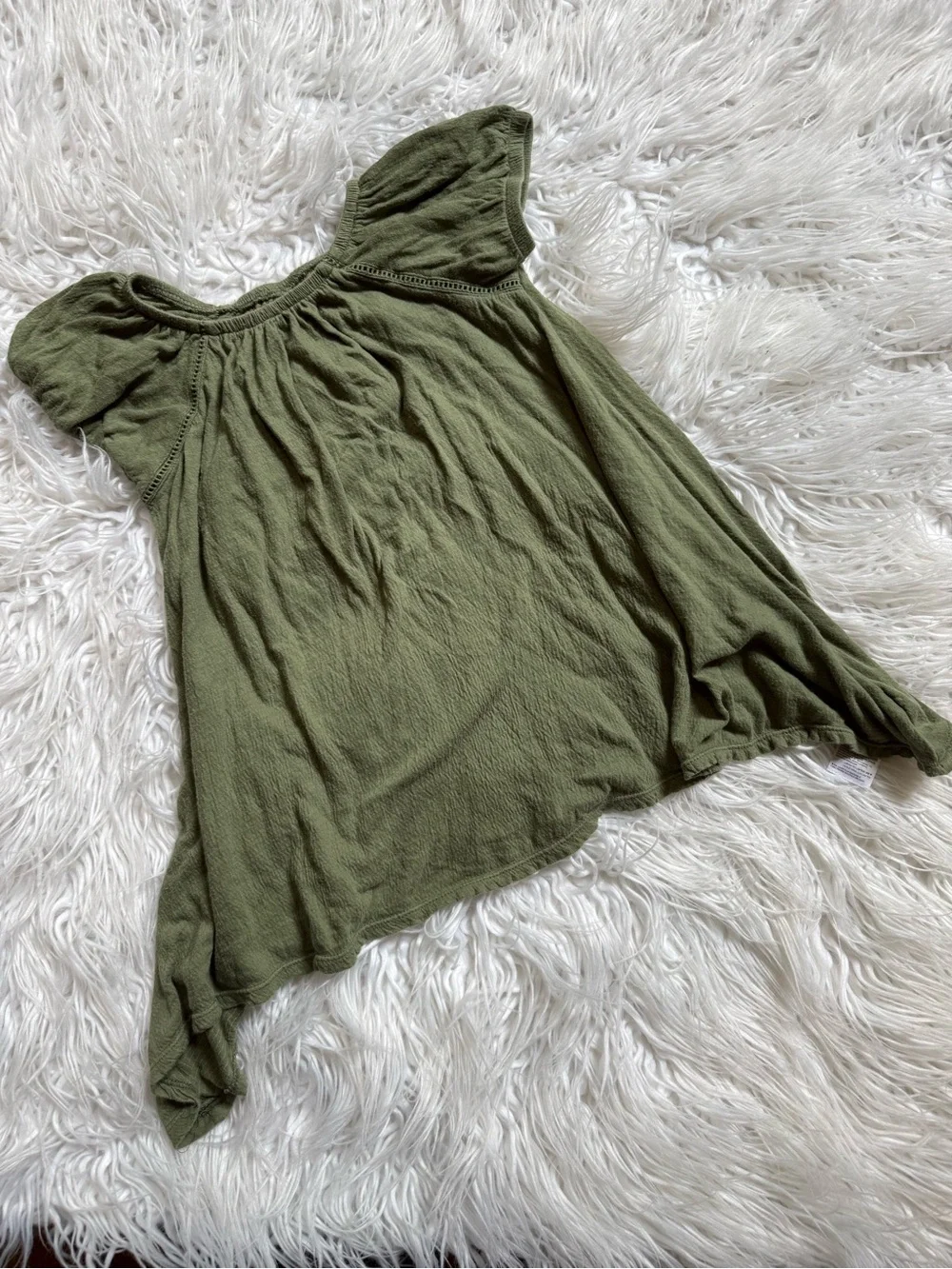 Olive Green Short-Sleeve Peasant Dress